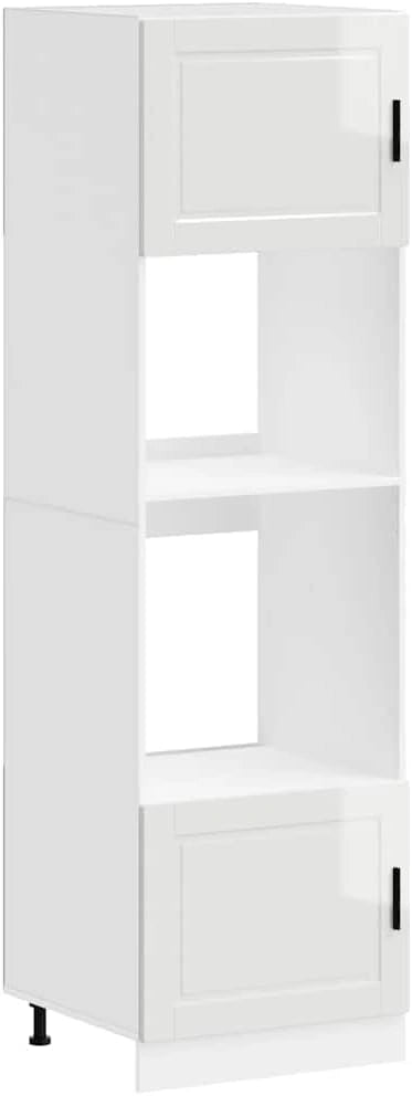 Armoires de Four 2 pcs Porto Blanc Brillant, 60 x 57 x 207 cm, Colonne de Rangement en Bois d'Ing¨¦nierie