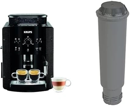 KRUPS ESSENTIAL NOIRE Machine ¨¤ caf¨¦ broyeur grain Cafeti¨¨re expresso 2 tasses Nettoyage automatique Buse vapeur Cappuccino YY8125FD et Cartouche