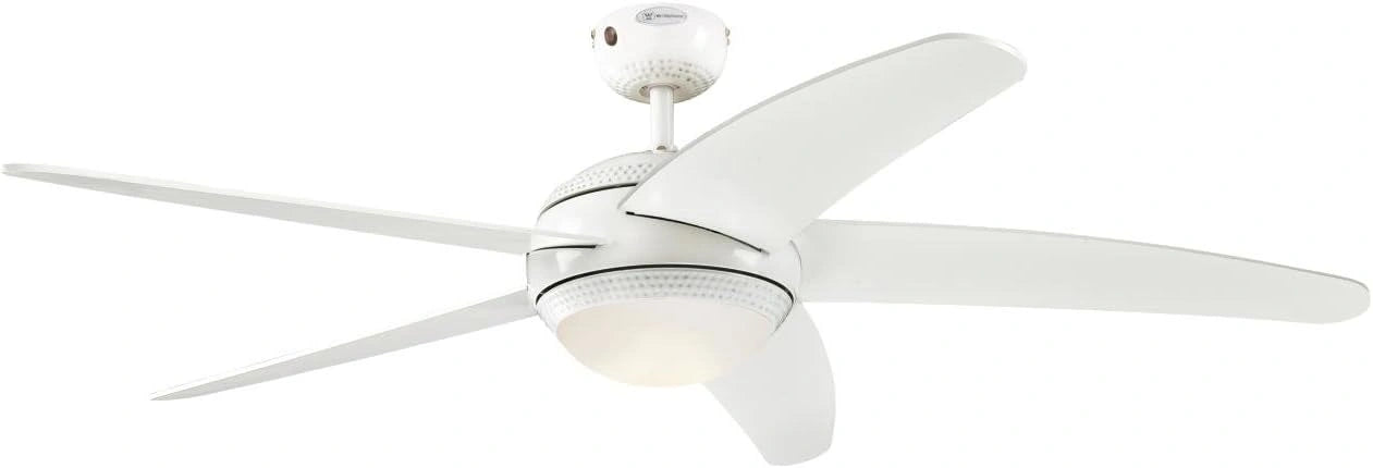 72070 Ventilateur de Plafond D'Int¨¦rieur ¨¤ Cinq Pales Bendan LED 132 cm, Finition en Blanc avec Accents Martel¨¦s, avec t¨¦l¨¦commande