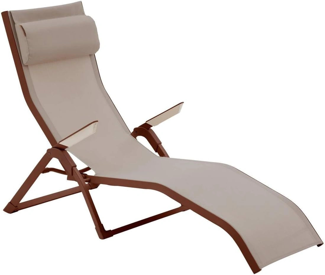HESPERIDE - Transat Decima, Lin/Acajou, Aluminium Anti Corrosion, Bain de Soleil, Inclinable - pour Jardin, Pliable, Empilable, Terrasse