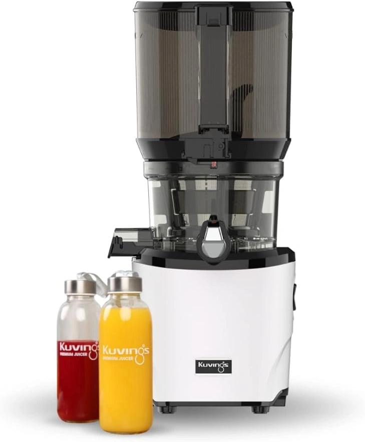 Kuvings, Nettoyage facile (Blanc), Extracteur de jus AUTO10S, 2 bouteilles verre, Panier XXL 3 L, D¨¦coupe automatique, Utilisation 'mains libres'