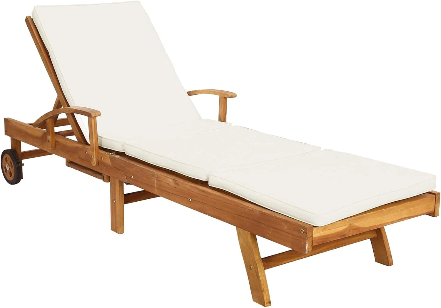 vidaXL Chaise Longue avec Coussin Bois de Teck Massif Marron et Cr¨¨me, piscine, 30 cm, 55 cm