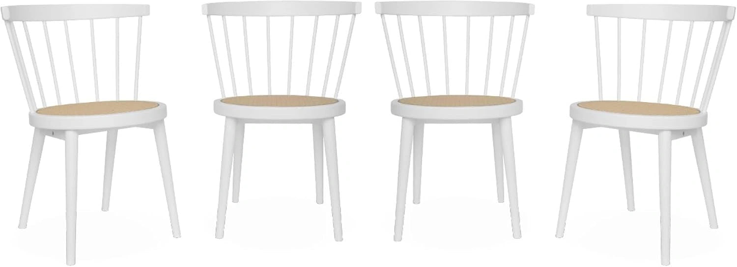sweeek - Lot de 4 chaises Blanches en Bois et cannage. Nora. L 53 x P 53.5 x H 76 cm