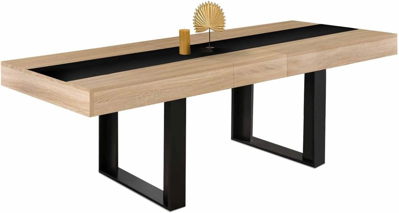 IDMarket - Table ¨¤ Manger Extensible Rectangle Phoenix 160-200 cm, Coloris bois et noir avec bande centrale noire, capacit¨¦ 4-8 personnes