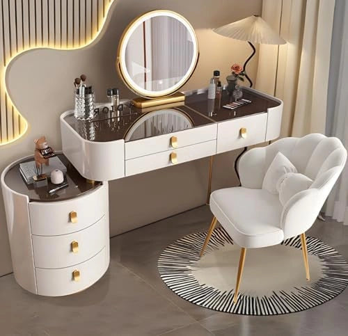 Ensemble de table de maquillage avec miroir ¨¤ ¨¦cran tactile, 3 lumi¨¨res ¨¤ intensit¨¦ variable et 6 tiroirs, coiffeuse pour filles et femmes