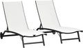 Outsunny Lot de 2 Bains de Soleil Transat Chaise Longue Inclinable Cr¨¨me, Charge Max. 150 Kg, Aluminium et Textil¨¨ne, avec Roulettes