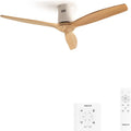 CREATE / WINDCALM M/Ventilateur de plafond ABS avec t¨¦l¨¦commande et contr?leur mural blanc pales effet bois clair / 40 W, ?132 cm, 6 vitesses