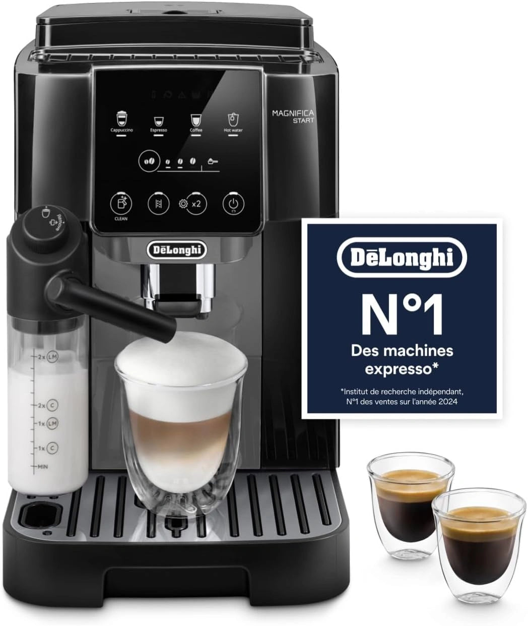 De'Longhi Magnifica Start - Machine ¨¤ Caf¨¦ Automatique 4 Boissons Noir Gris, ECAM222.60.BG, Machine ¨¤ Caf¨¦ ¨¤ Grain, Mousseur LatteCrema