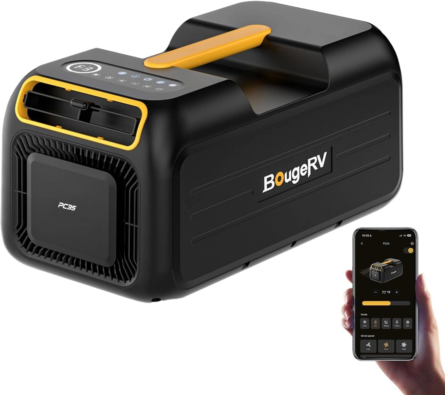 BougeRV PC35 Climatiseur Portable, 3500 BTU Climatisation Mobile, 5 en 1 avec application, CA 100 V-240 V, Compact avec Poign¨¦e, Tente, Camion, Van