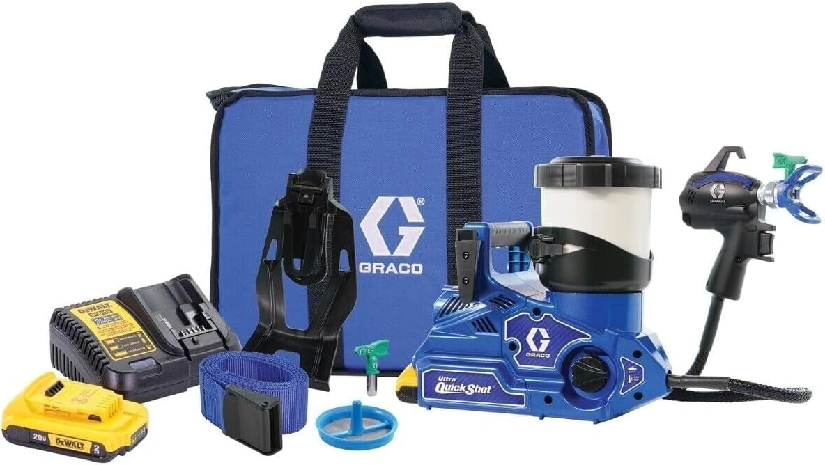 Pistolet pulv¨¦risateur de peinture Airless GRACO Ultra QuickShot - 2 batteries 18 V Li-Ion de 2,0 Ah Dewalt - 1 chargeur de batterie Dewalt