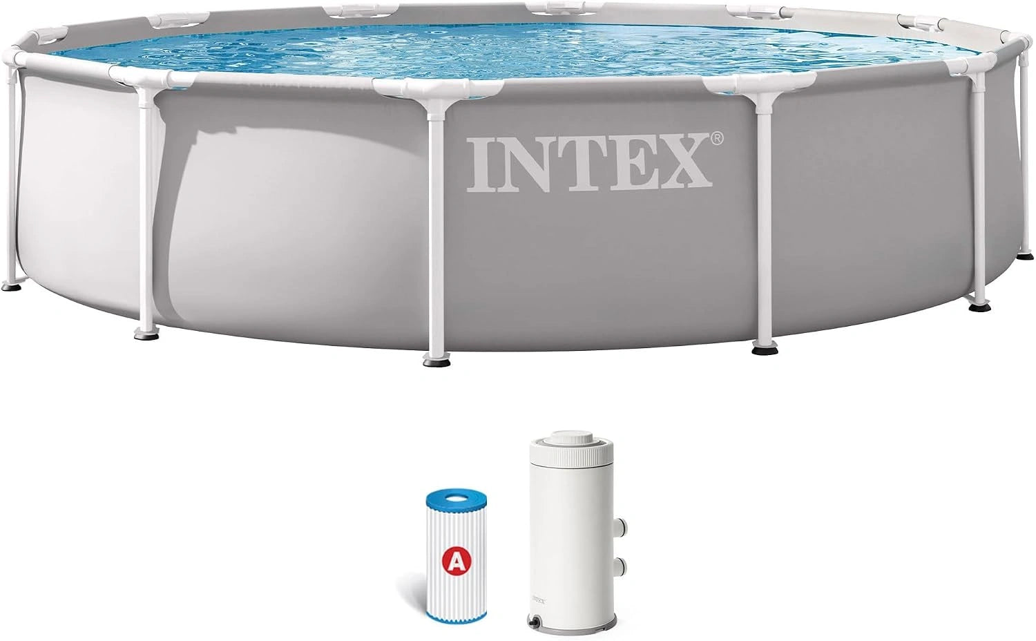 Intex kit piscinette prism frame ronde tubulaire (?)3,66 x (h)0,76 m 26712 Gris Clair