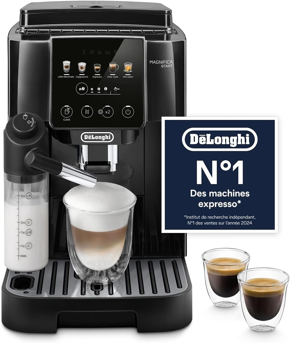 De'Longhi Magnifica Start - Machine ¨¤ Caf¨¦ Automatique 4 Boissons Noir/Gris, Fonction 2 Tasses, ECAM220.21.BG, Machine ¨¤ Caf¨¦ ¨¤ Grain, Ic?nes Tactiles