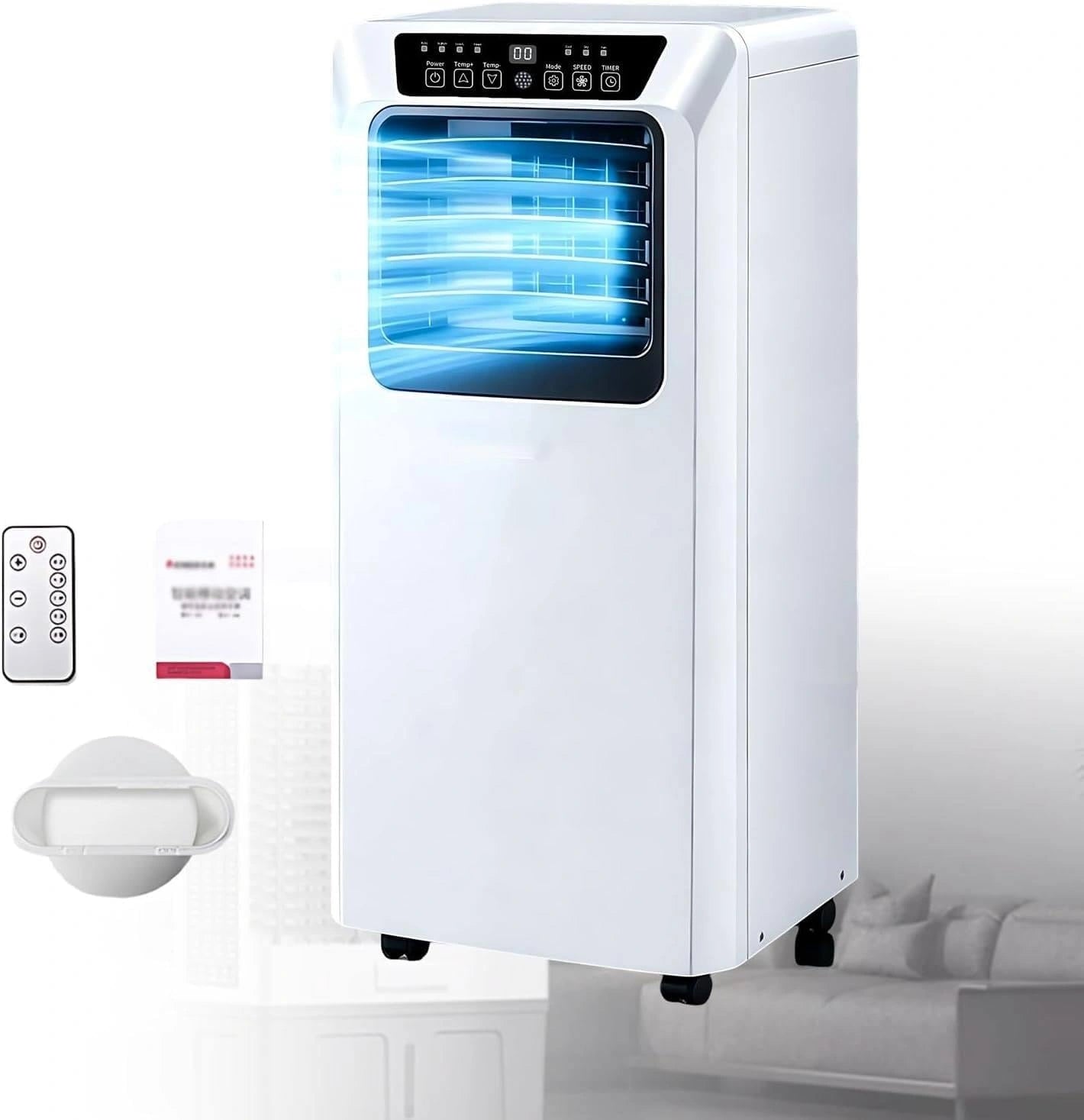 Climatiseur Mobile 3 in 1 avec Refroidisseur d'Air et T¨¦l¨¦commande 9000 BTU, Minuterie 24 h et Kit Fen¨ºtre, avec Auto-¨¦vaporation