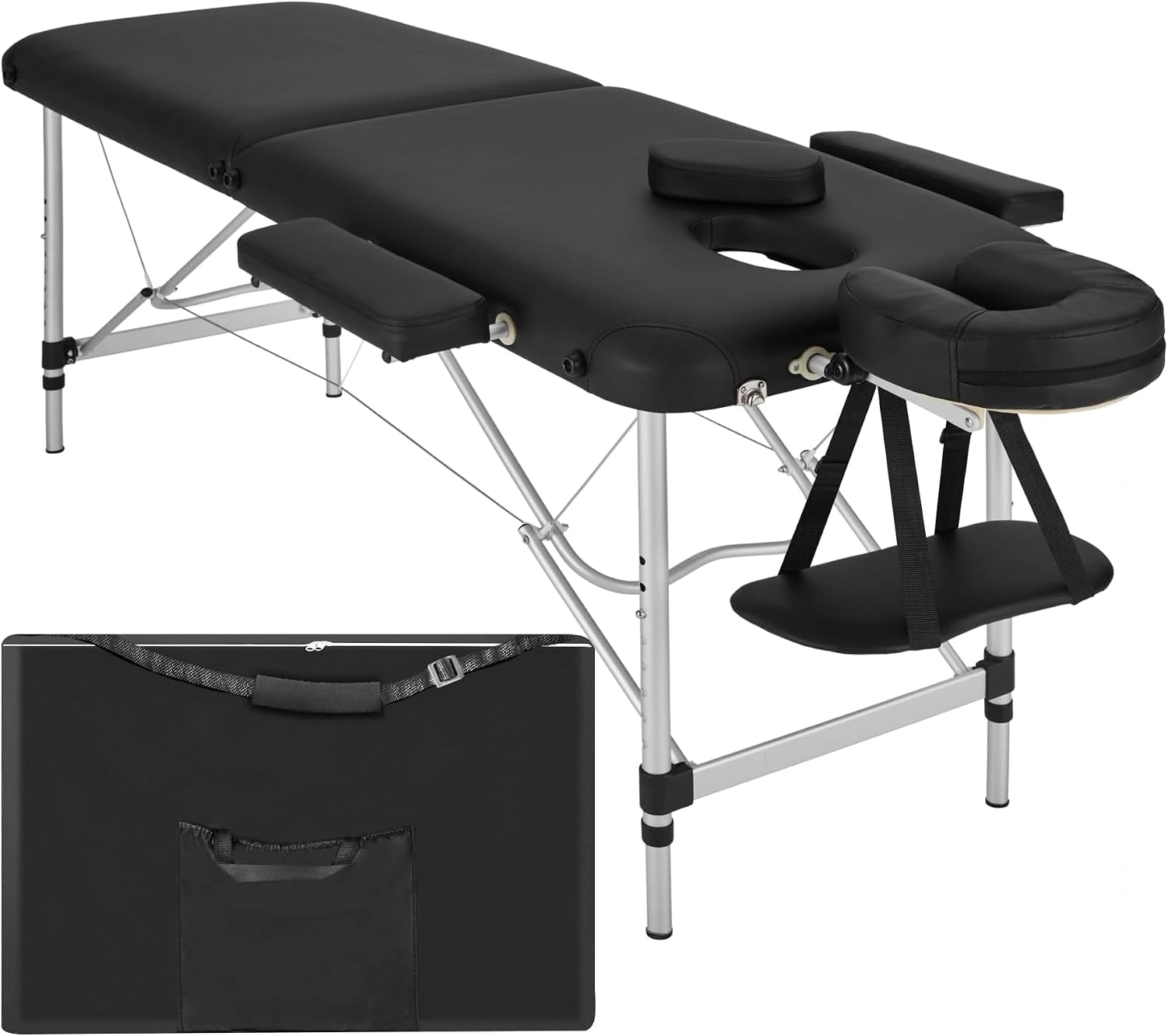 tectake Table de Massage Pliante Professionnelle 2 Zones Aluminium Cosmetique Lit de Massage Table Esthetique Tatouage Portable avec Repose Bras