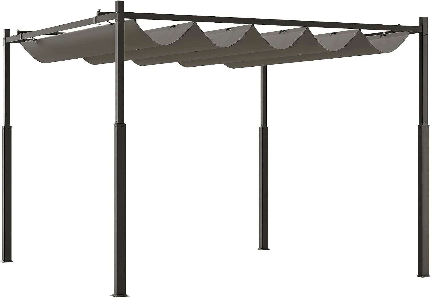 Outsunny Pergola Coulissante R¨¦tractable 3x3 m Fixation Magn¨¦tique Gris, Polyester Haute Densit¨¦ 180g/m2, Abri Soleil UPF30, Tonnelle de Jardin, Patio