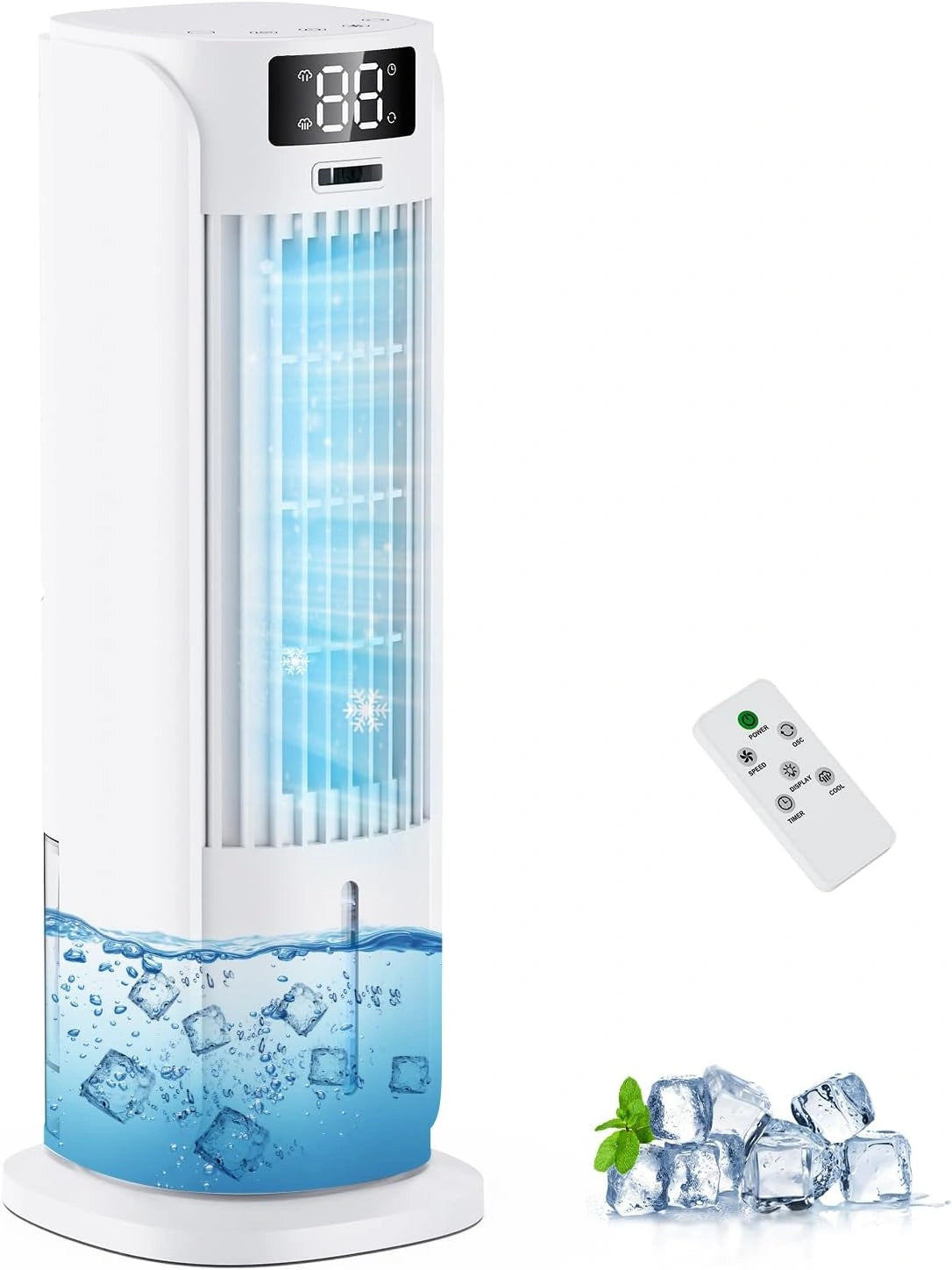 Rafra?chisseur d'Air 4 en 1, Climatiseur Mobile avec 6 Vitesses et 2 Modes, Oscillation 90¡ã, Minuterie 12 h, pour la Maison et le Bureau, T¨¦l¨¦commande