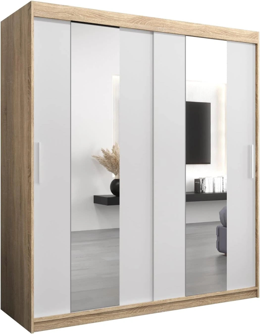 ABIKSMEBLE Pole 180 Armoire ¨¤ Deux Portes Coulissantes pour Chambre ¨¤ Coucher - Moderne Armoire de Rangement avec Miroir