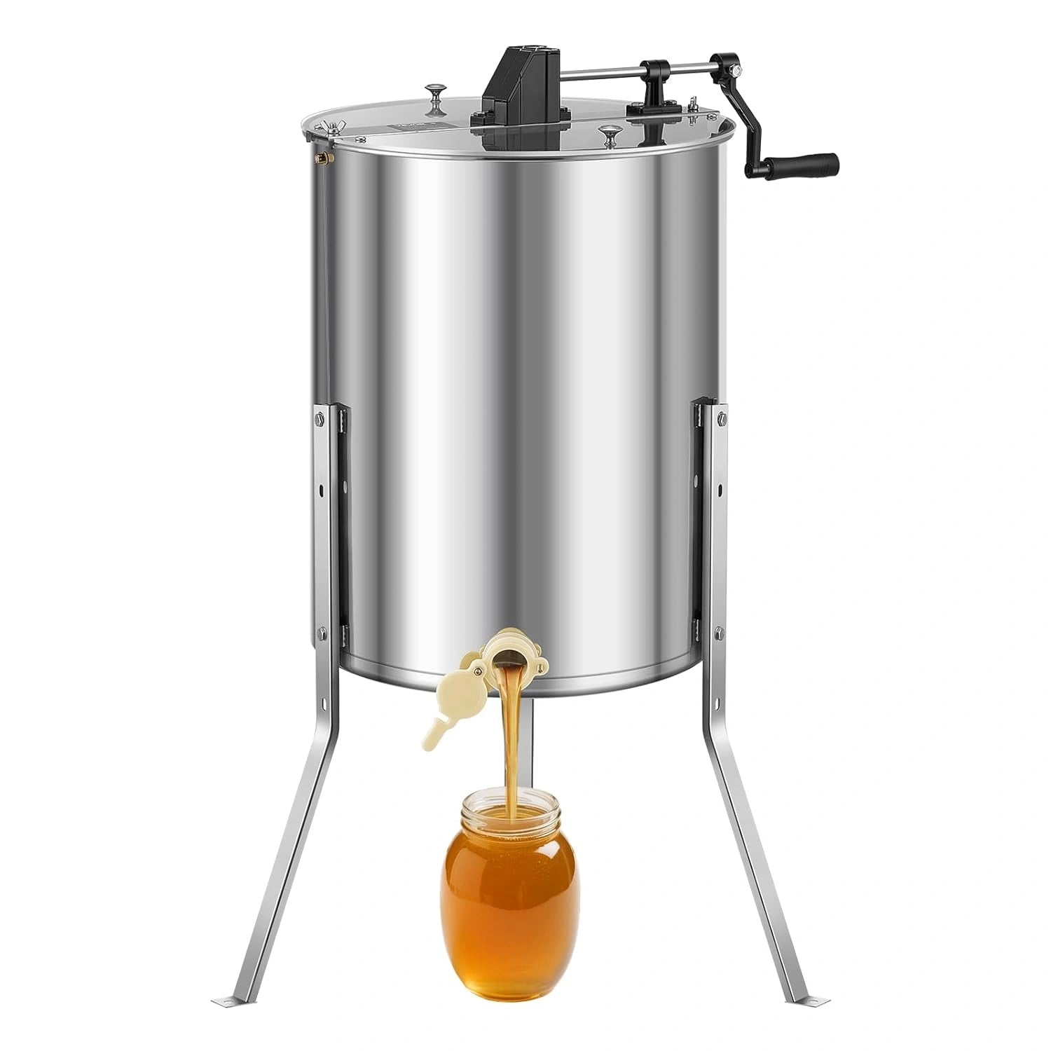 VEVOR Extracteur de Miel Manuel ¨¤ 4/8 Cadres Centrifugeuse S¨¦parateur Miel Acier Inox avec Couvercle Transparent, Support R¨¦glable en Hauteur