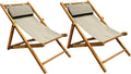 Lot de 2 chaises longues pliantes / Chiliennes / Transats de jardin en bois de teck massif huil¨¦ dossier r¨¦glable 3 niveaux avec toile vert/gris