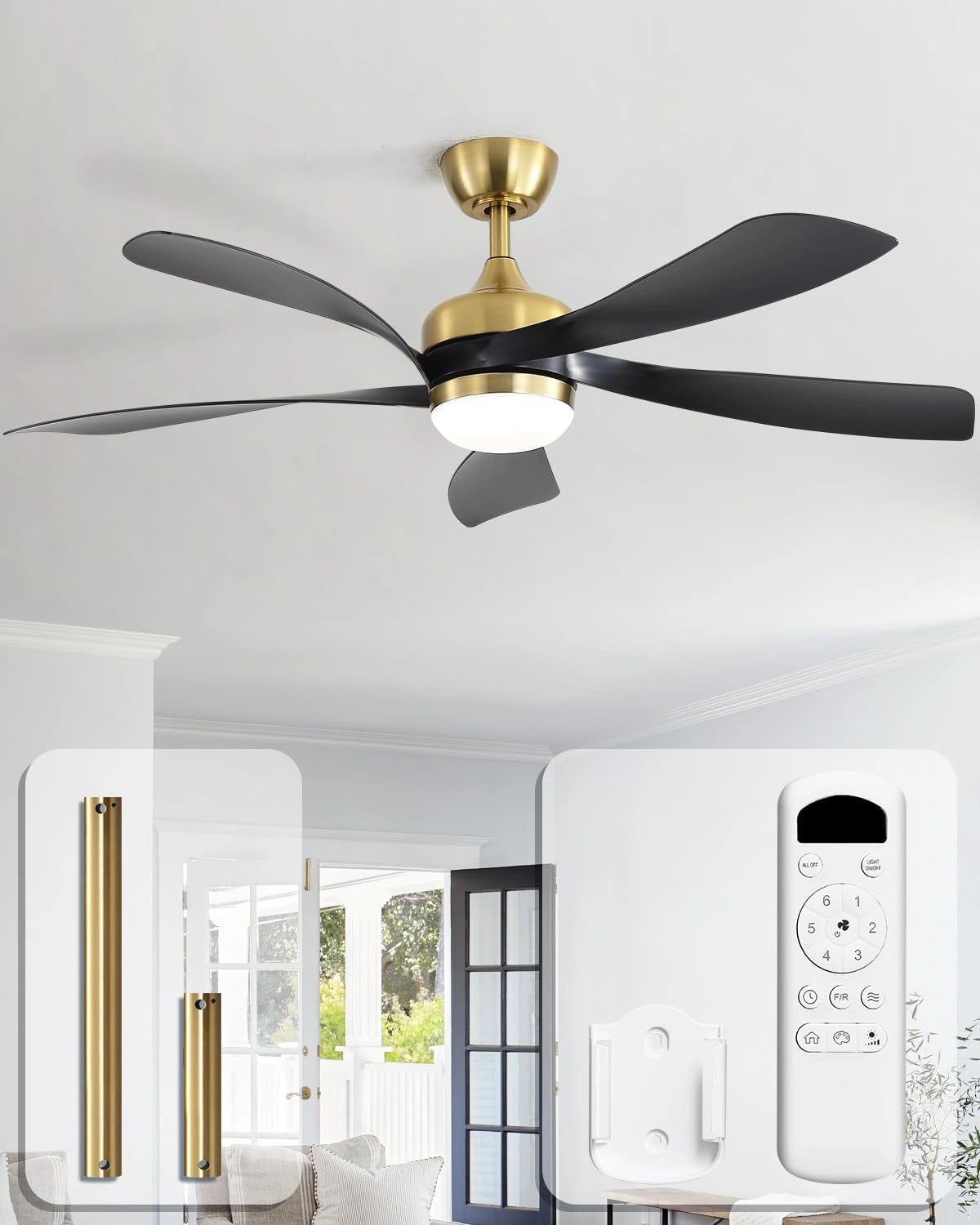 Sofucor 132 cm Ventilateur Plafond avec Lumiere et Telecommande, 6 Vitesses, 3 R¨¦glages de Couleur, Lumiere LED, CC R¨¦versibles, pour Chambre Salon