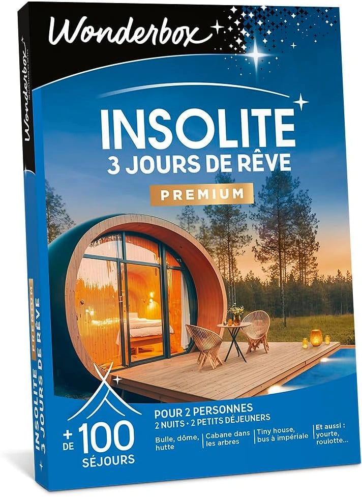 WONDERBOX - Insolite - 3 Jours De R¨ºve - Coffret - Id¨¦e S¨¦jours, 2 nuits avec petits d¨¦jeuners - Plus de 100 s¨¦jours - Bulle, tiny house, d?me, hutte