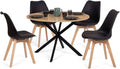 IDMarket - Ensemble Table ¨¤ Manger Ronde Alix 110 cm et 4 chaises SARA, Table bois et noir, 4 personnes, chaises noires