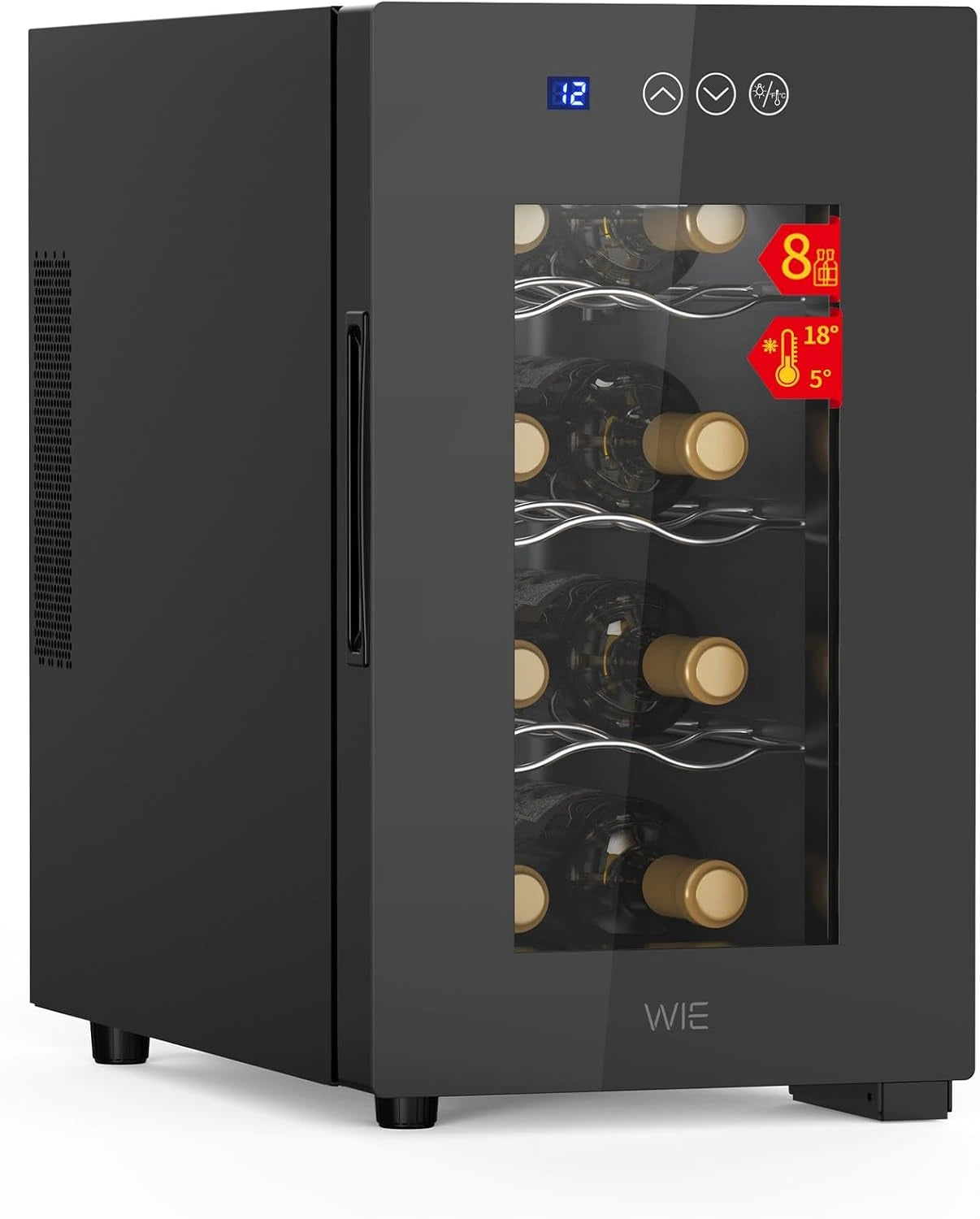 WIE Cave ¨¤ Vin 8 Bouteilles 23 L R¨¦frig¨¦rateur ¨¤ Vin 5¡ãC-18¡ãC Refroidissement par Compresseur Verre Porte Panneau Tactile LED Int¨¦rieur Frigo Vin