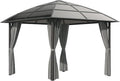 Outsunny Tonnelle de Jardin pavillon de Jardin 3 x 3 m Structure Aluminium Toit Polycarbonate imperm¨¦able UV 60+ avec parois lat¨¦raux Gris fonc¨¦