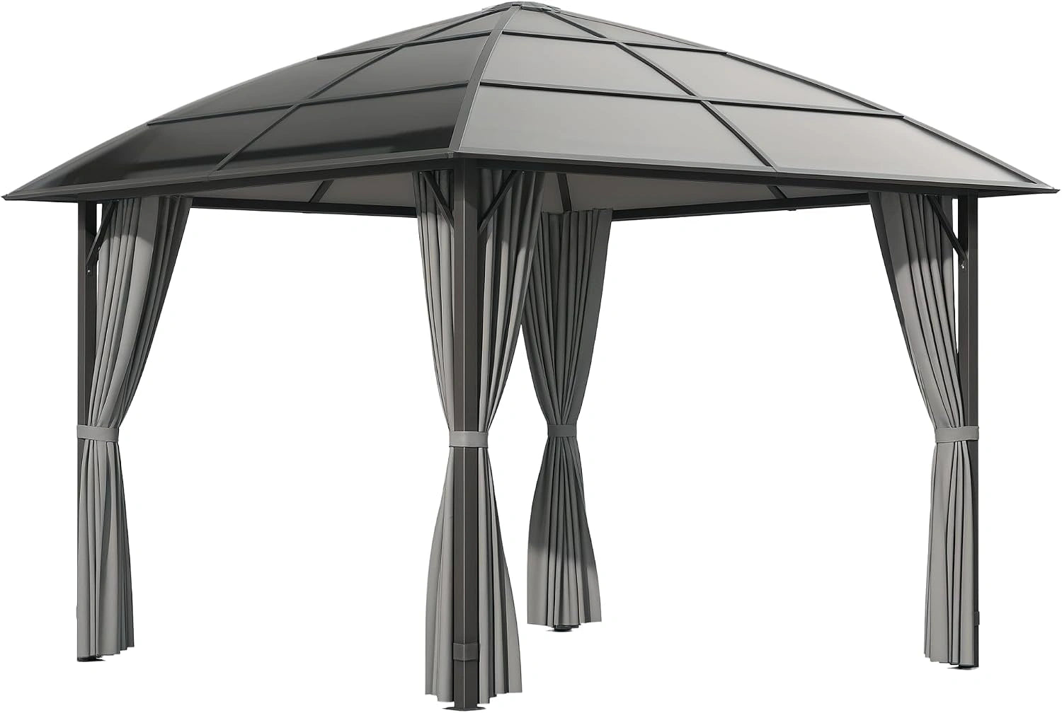 Outsunny Tonnelle de Jardin pavillon de Jardin 3 x 3 m Structure Aluminium Toit Polycarbonate imperm¨¦able UV 60+ avec parois lat¨¦raux Gris fonc¨¦
