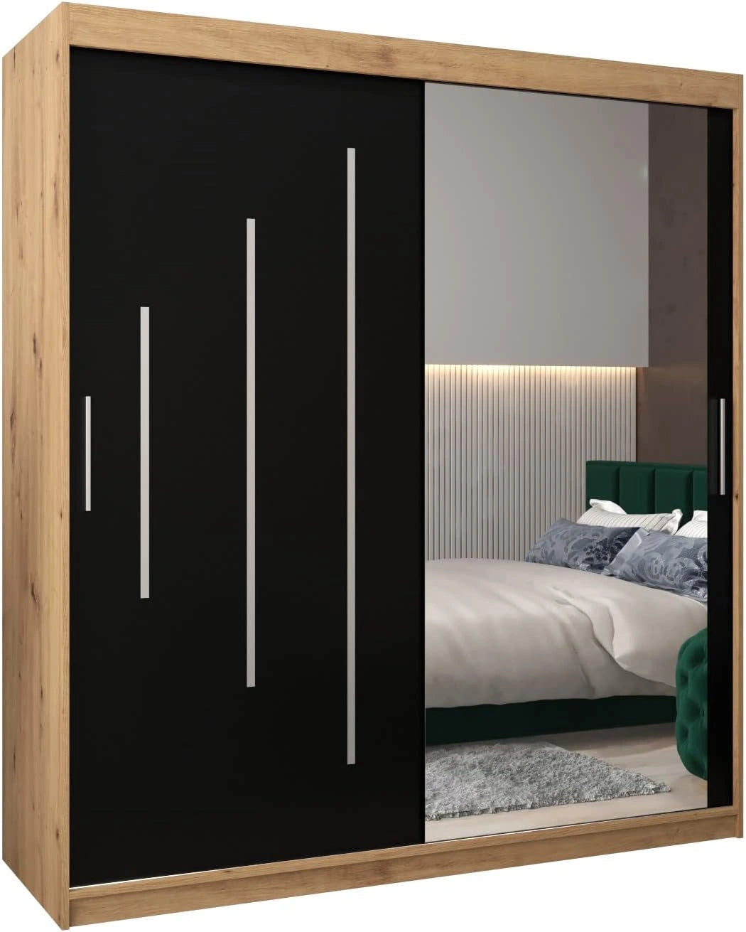 ABIKSMEBLE York 2 180 Armoire ¨¤ Deux Portes Coulissantes pour Chambre ¨¤ Coucher - Moderne Armoire de Rangement avec Miroir
