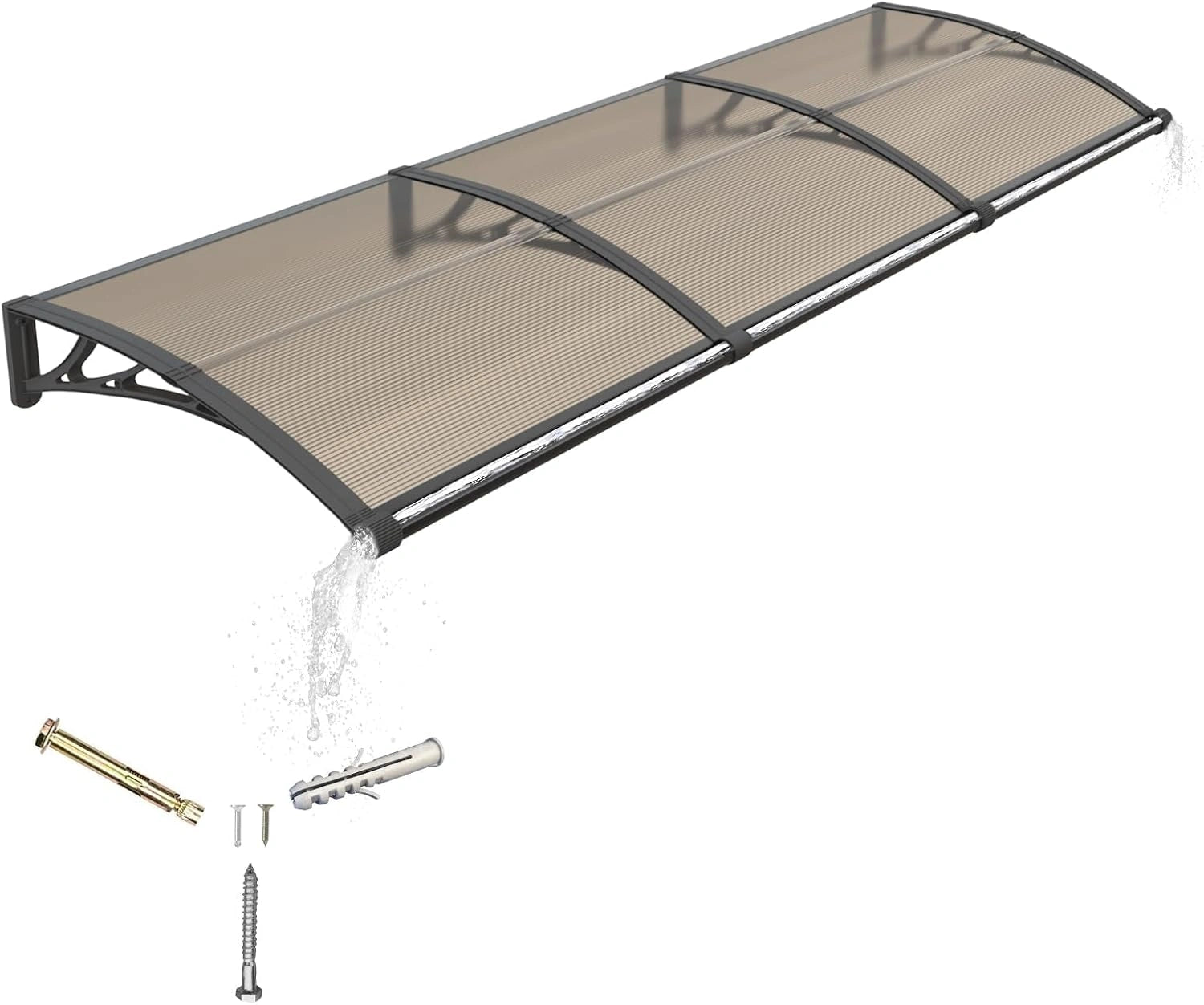 Auvent pour Porte d'entr¨¦e 300x100 cm, Toit Marquise avec Goutti¨¨re en Polycarbonate Protection Contre Pluie