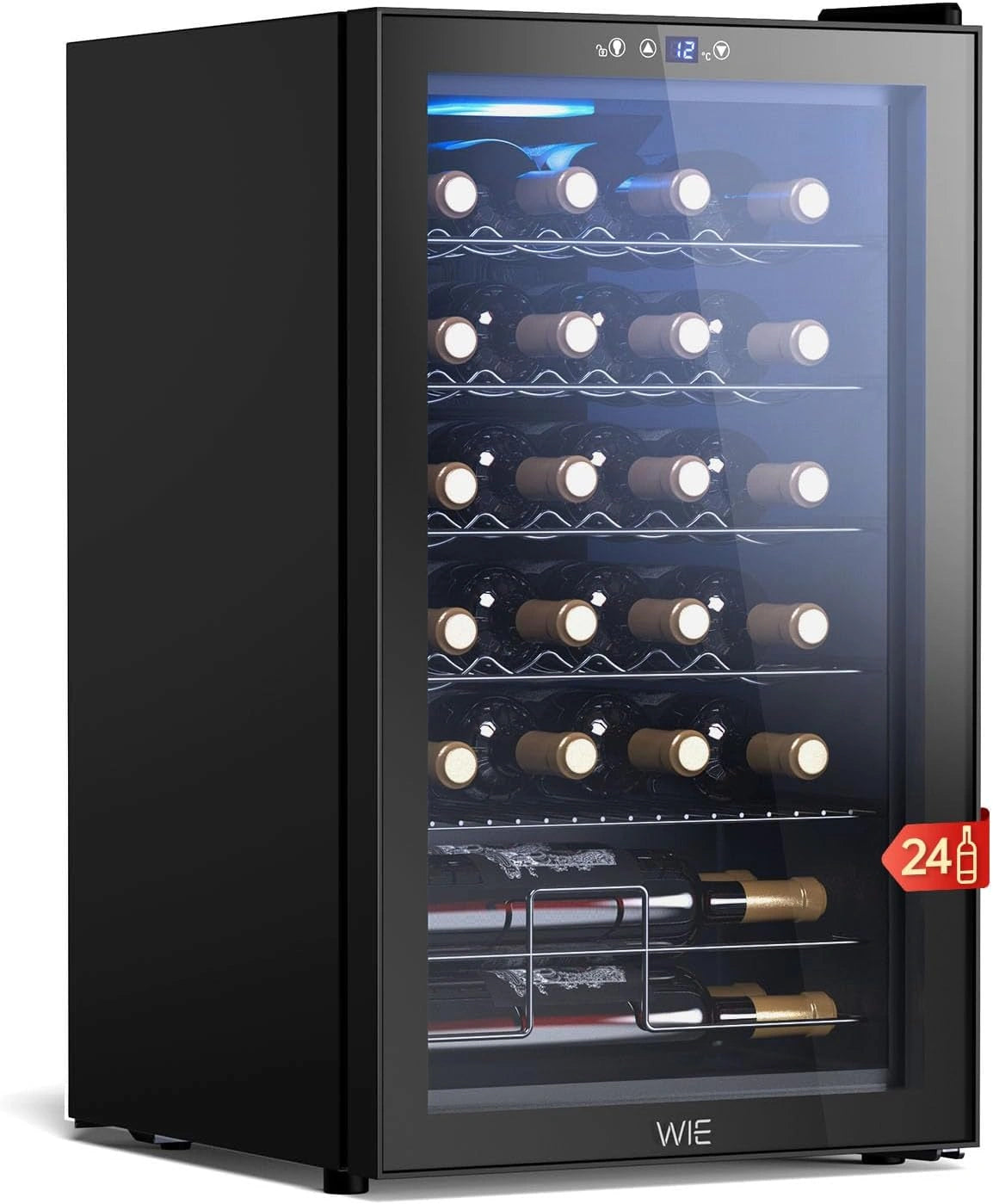WIE Caves ¨¤ Vin 24 Bouteilles 4¨C18¡ãC Panneau Tactile LED Porte en Verre