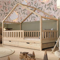 Lit Cabane avec Tiroirs Montessori Crazy House 90x190 cm Nature, matelas, 140 cm, 120 cm