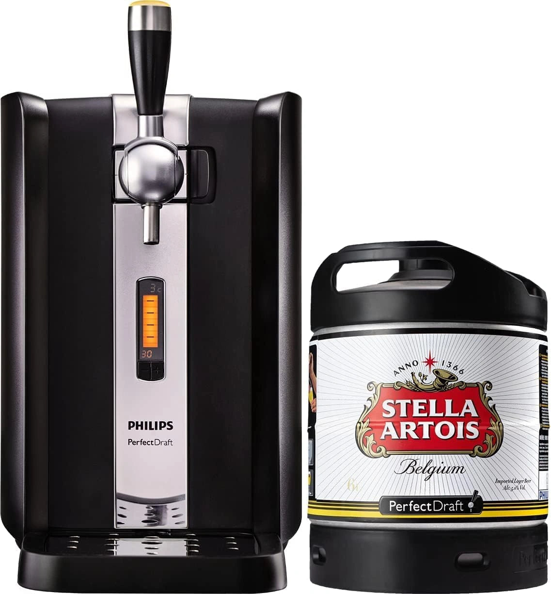 PerfectDraft, Pack Tireuse ¨¤ Bi¨¨re + 1 F?t Stella Artois 6 L, 30 Jours Fra?cheur, Machine Pression ¨¤ Domicile, ¨¦cran LED Temp¨¦rature