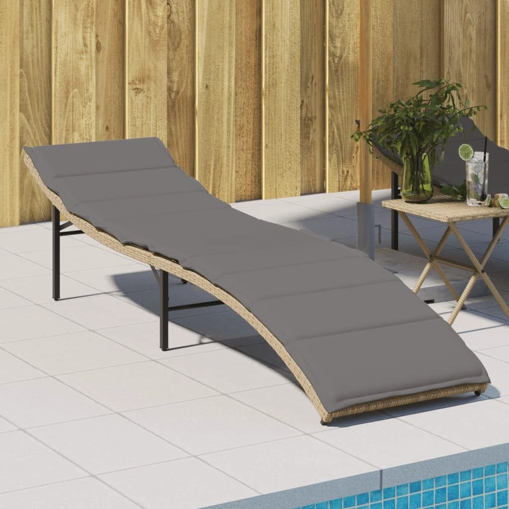 Chaise longue avec coussin beige en rotin synth¨¦tique 55 x 199 x 50 cm r¨¦glable avec rembourrage r¨¦sistant aux intemp¨¦ries pour jardin, terrasse
