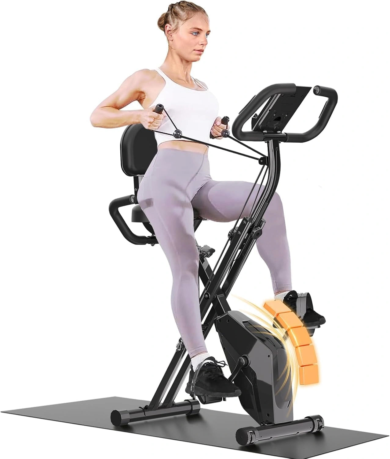 Dskeuzeew V¨¦lo d'appartement pliable 4 en 1 magn¨¦tique avec ¨¦cran LCD et capteur de fr¨¦quence cardiaque avec bandes de r¨¦sistance
