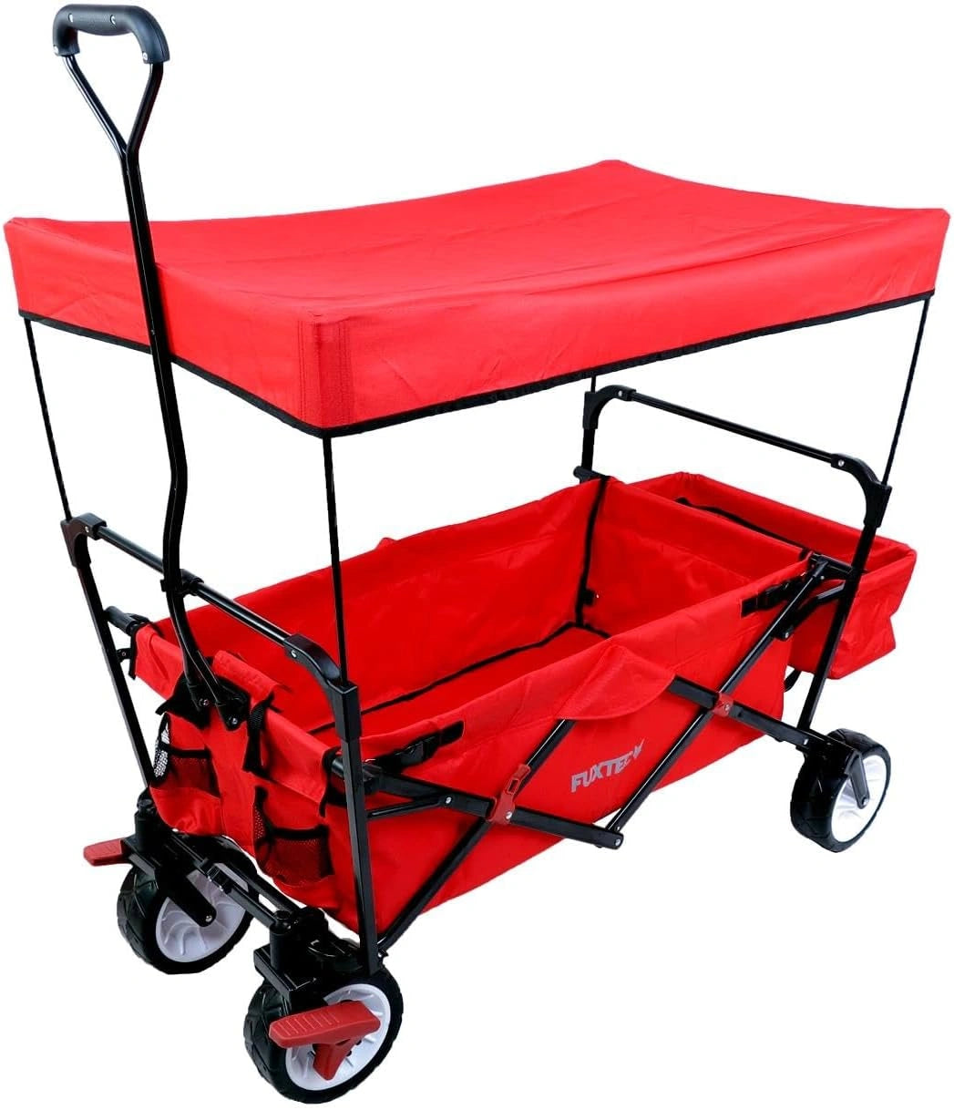 Fuxtec Chariot Wild Cruiser Rouge, Capacit¨¦ De Charge 75 kg, L'Original, ¨¤ Tirer ou ¨¤ Pousser, Chariot de Jardin Pliable pour Enfants, Transport