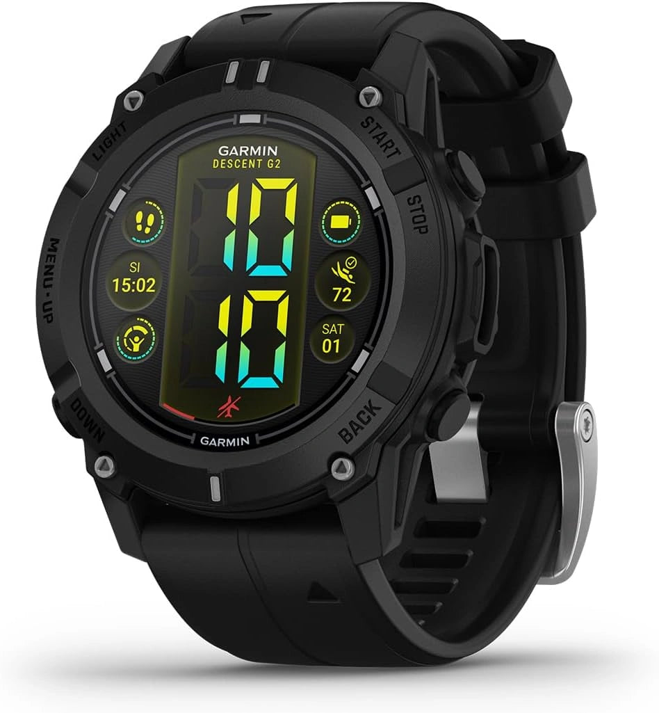 Garmin Descent G2, Noir, Bo?tier 46 mm, ¨¦cran AMOLED 1,2', r¨¦sistance ¨¤ la plong¨¦e jusqu'¨¤ 10 ATM, autonomie jusqu'¨¤ 10 jours