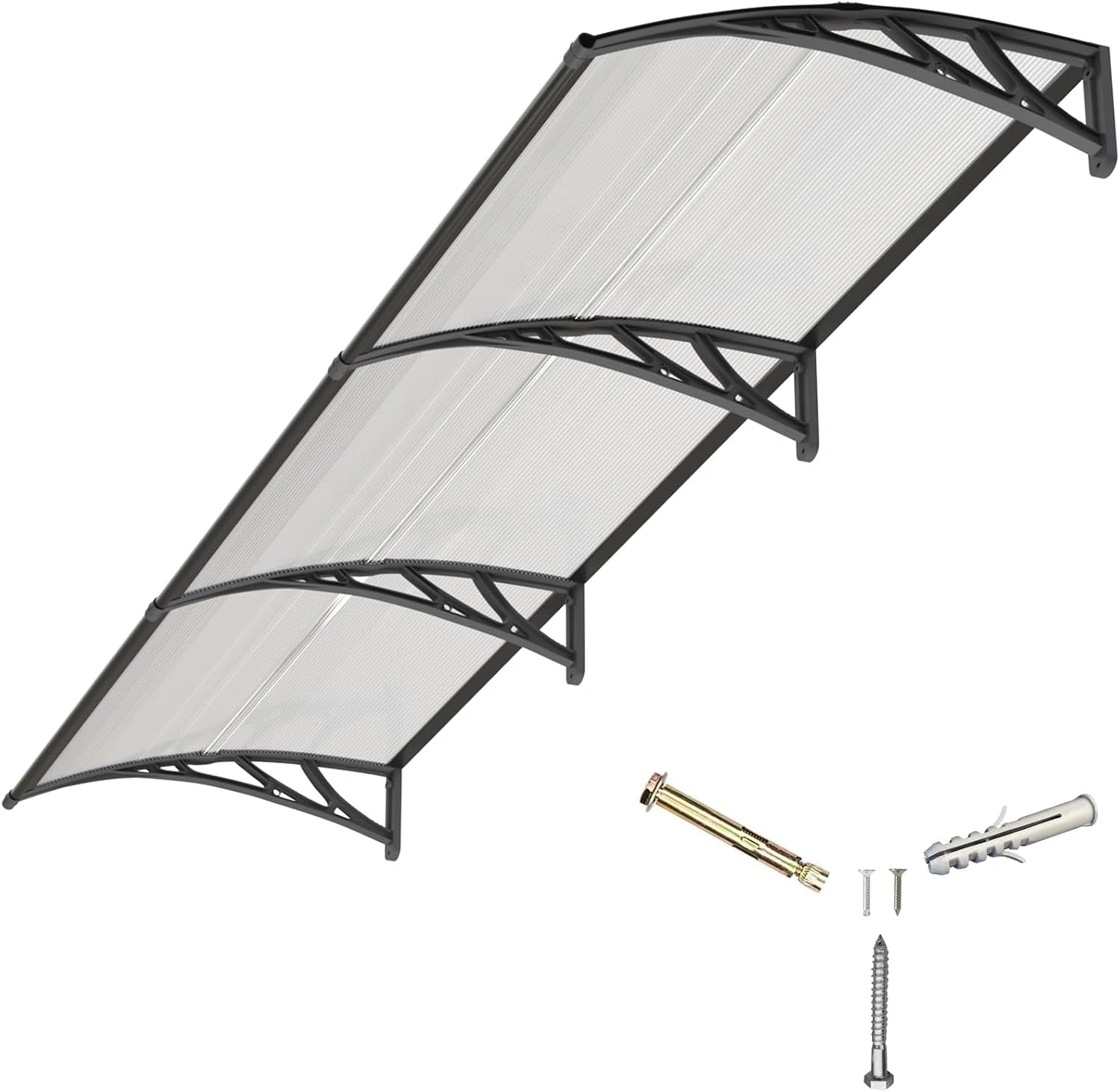 Auvent pour Porte d'entr¨¦e 300x100 cm, Toit Marquise Abri en Polycarbonate Protection Contre Pluie, UV et la Neige Support Robuste en ABS Durable
