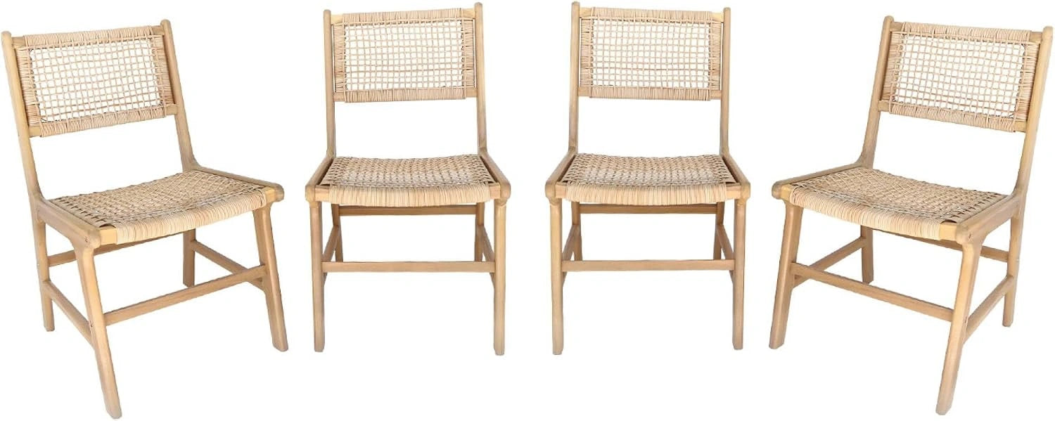 Alice's Garden sweeek - Lot de 4 chaises de Jardin Ocara. cannage et Bois. L 61 x 51 x 85 cm