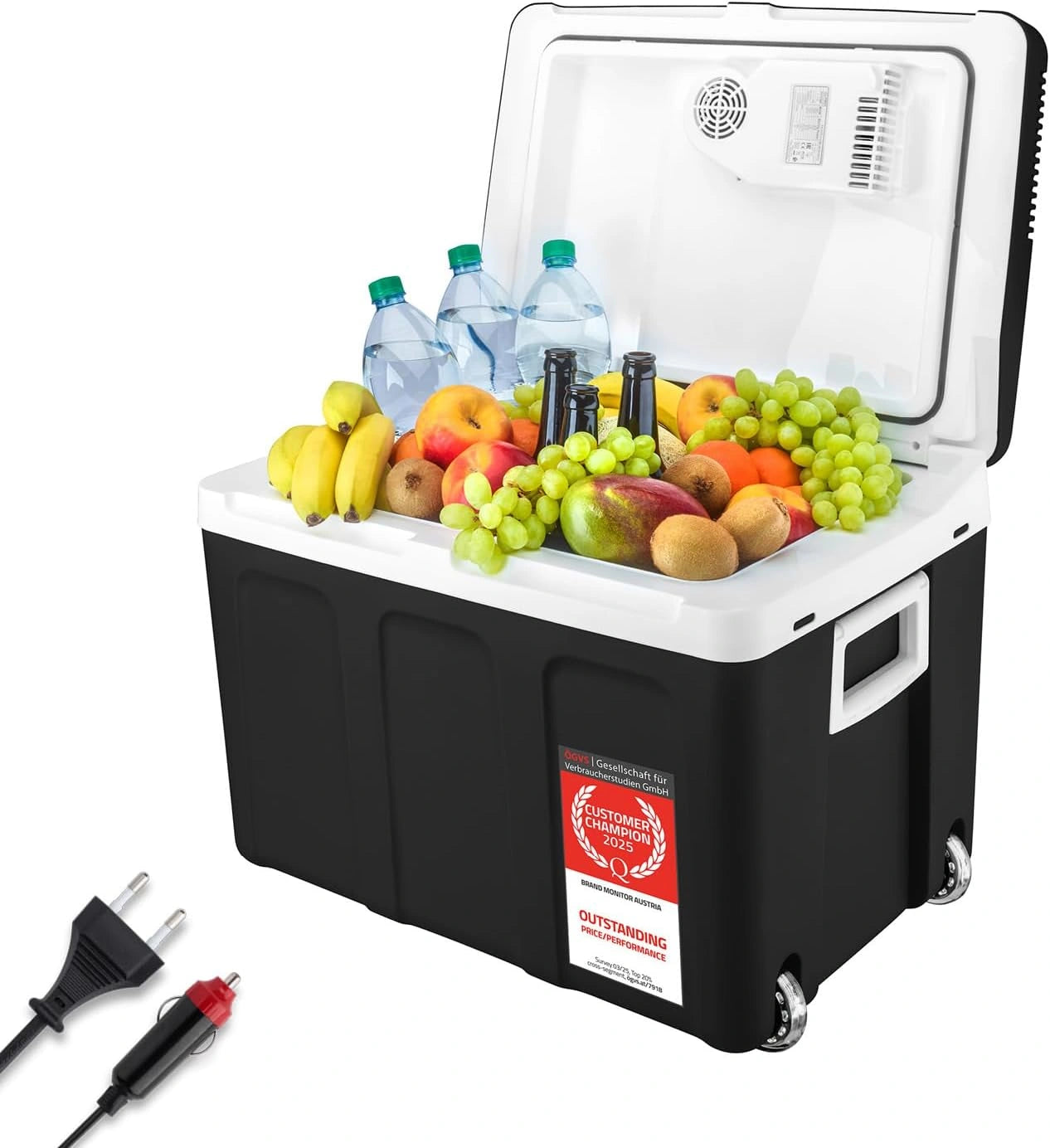 TZS First Austria - R¨¦frig¨¦rateur portable 45 L ¨¦lectrique 12 V 230 V prise voiture et standard - Box thermo¨¦lectrique refroidit et chauffe, festival