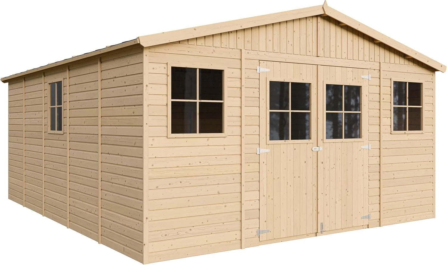 Abri de Jardin en Bois Naturel - Stockage ext¨¦rieur avec fen¨ºtres- H246x418x522 cm/20 m2-Hangar en Bois Naturel - Atelier Rangement Outils