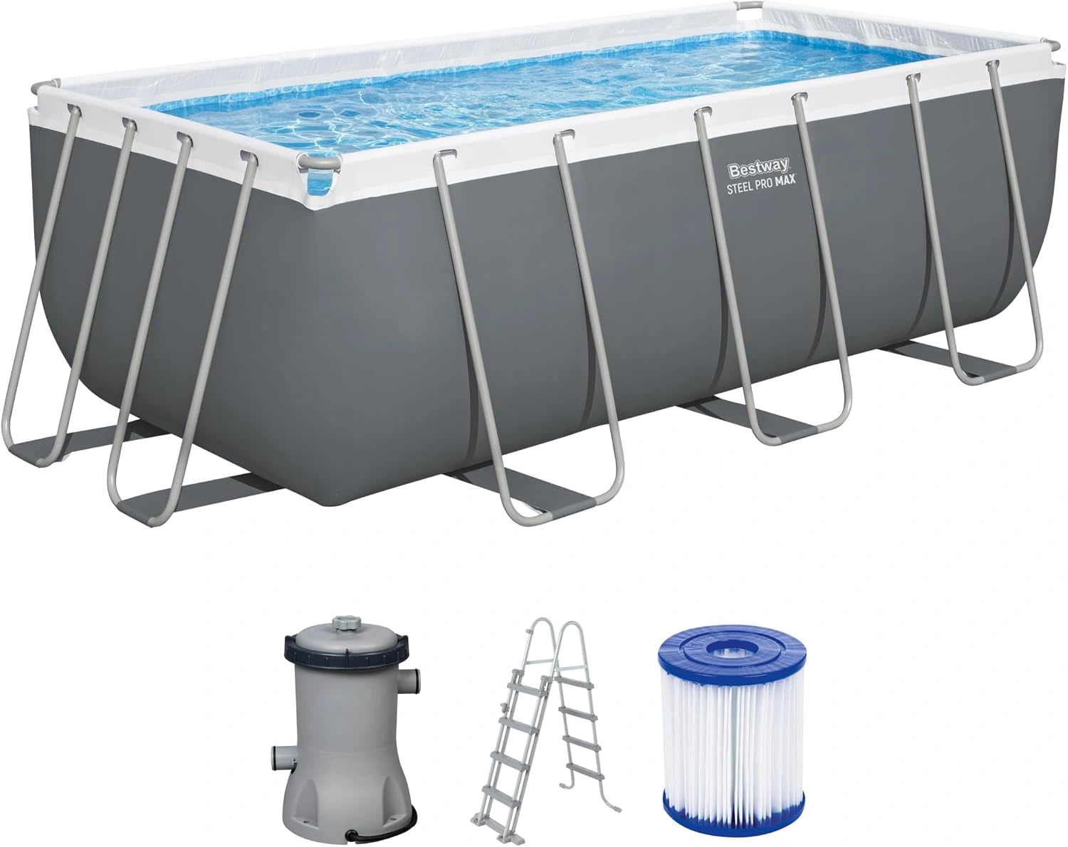 Bestway Steel Pro Max Kit Piscine Hors Sol - 412 cm x 201 cm x 122 cm - Gris fonc¨¦, pompe, 124 L, 006 L