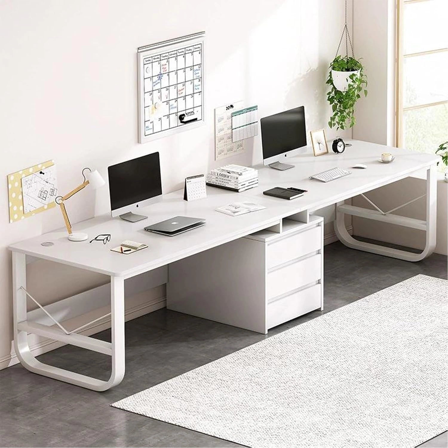 Bureau Double de 200/240 cm, Bureau de Jeu Informatique avec tiroirs, Table d'¨¦criture et Bureau d'¨¦tude pour postes de Travail ¨¤ Domicile C