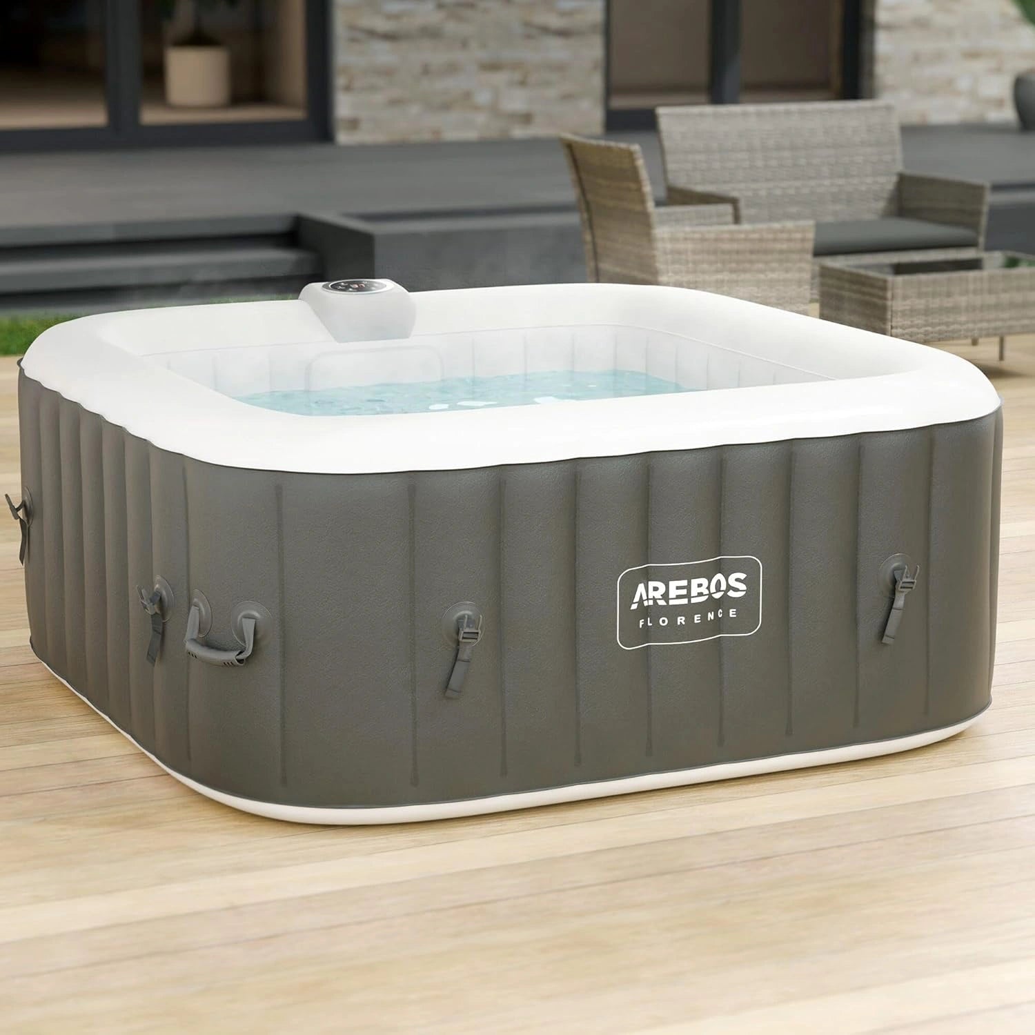 Arebos Spa Gonflable, 4 Personnes, 154x154 cm, 100 Jets de Massage, 600 litres, Spa Bien-¨ºtre Chauffage, Massage Gonflable Carr¨¦