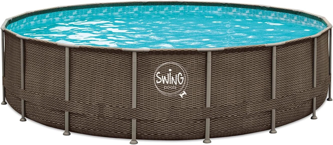 Swing Wicker Elite Frame Piscine 5,49 x 1,32 cm Dark Double Rotin, Piscine Hors-Sol, Montage Rapide, Durable, Robuste