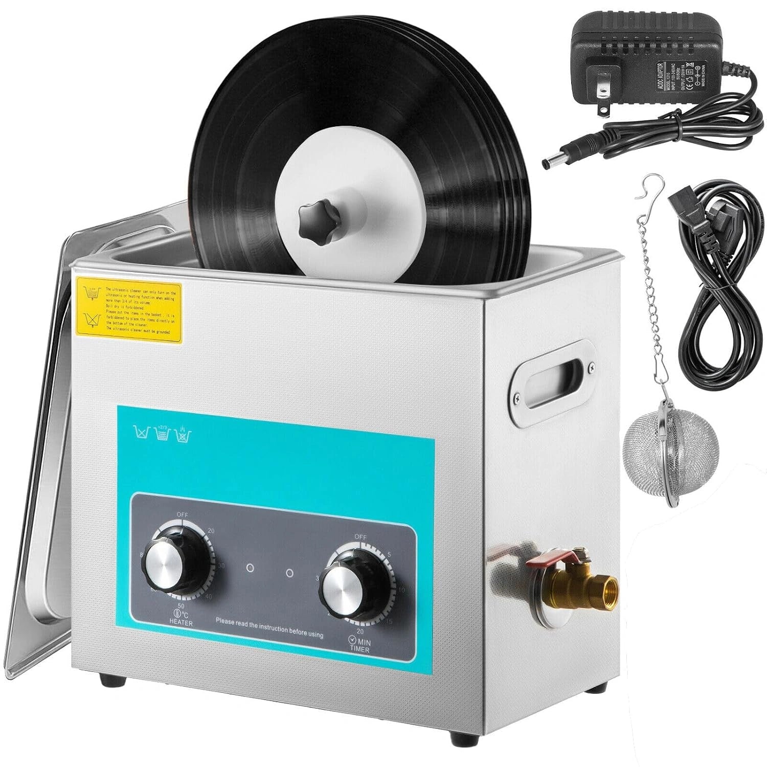 VEVOR Nettoyeur ¨¤ Ultrasons pour Disque Vinyle Nettoyeur Ultrasonique Professionnel 6 L 4 Disques ¨¤ La Fois Machine ¨¤ Ultrason Bac Inox Chauffage