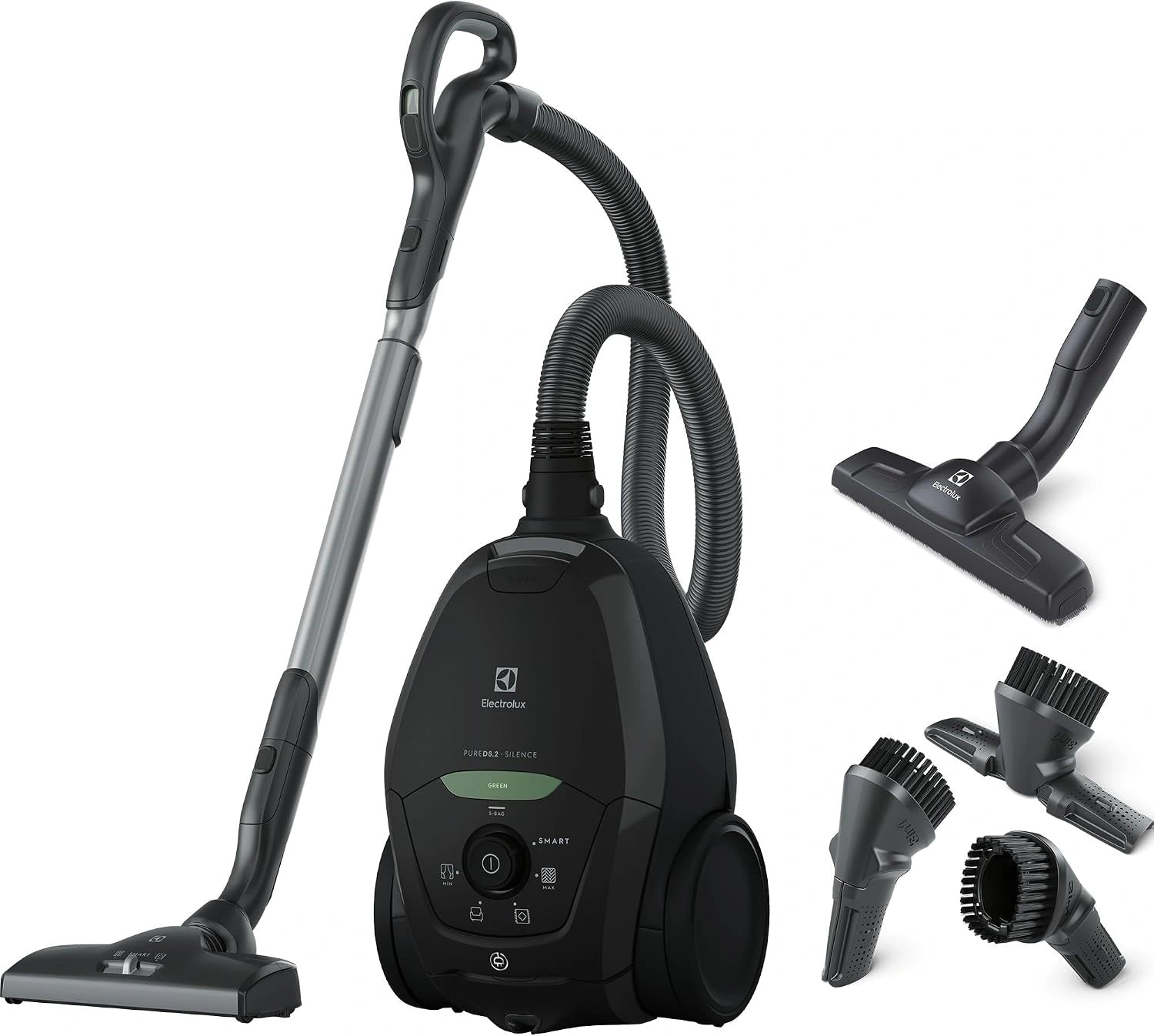 Electrolux Pure D8, Noir, 57 dB, PD82, Aspirateur Traineau avec Sac, Incroyablement Silencieux, Multi Surfaces, Puissance Automatique Intelligente