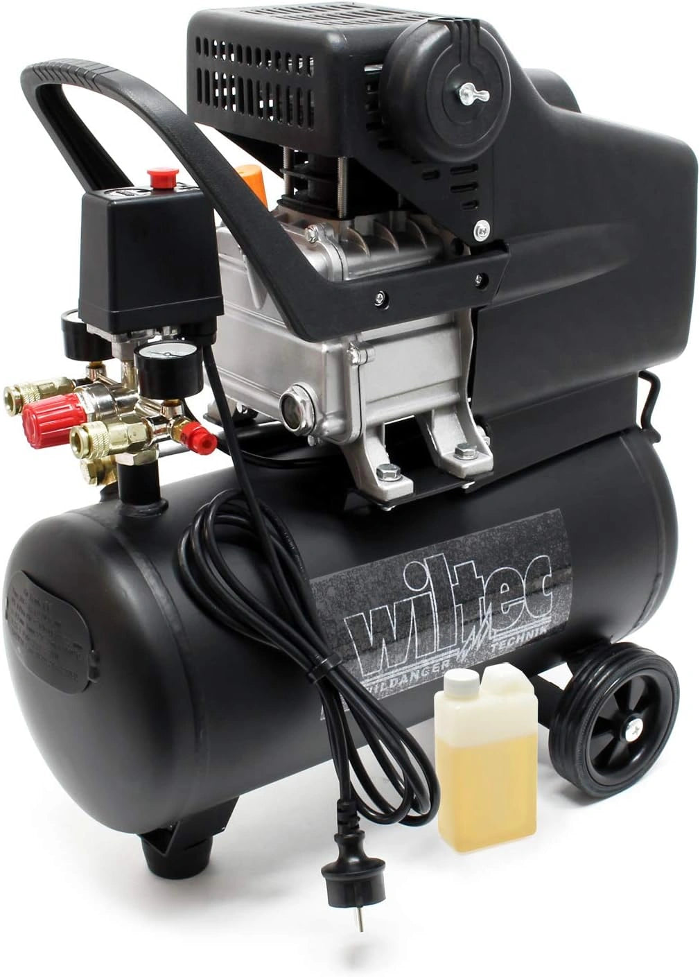 Wiltec Compresseur d'air avec R¨¦servoir de 24 l, 540 x 260 x 600 mm, 1100 W 1,5 CV, 206 l/min, Outil d'atelier Mobile avec Roues et Poign¨¦e