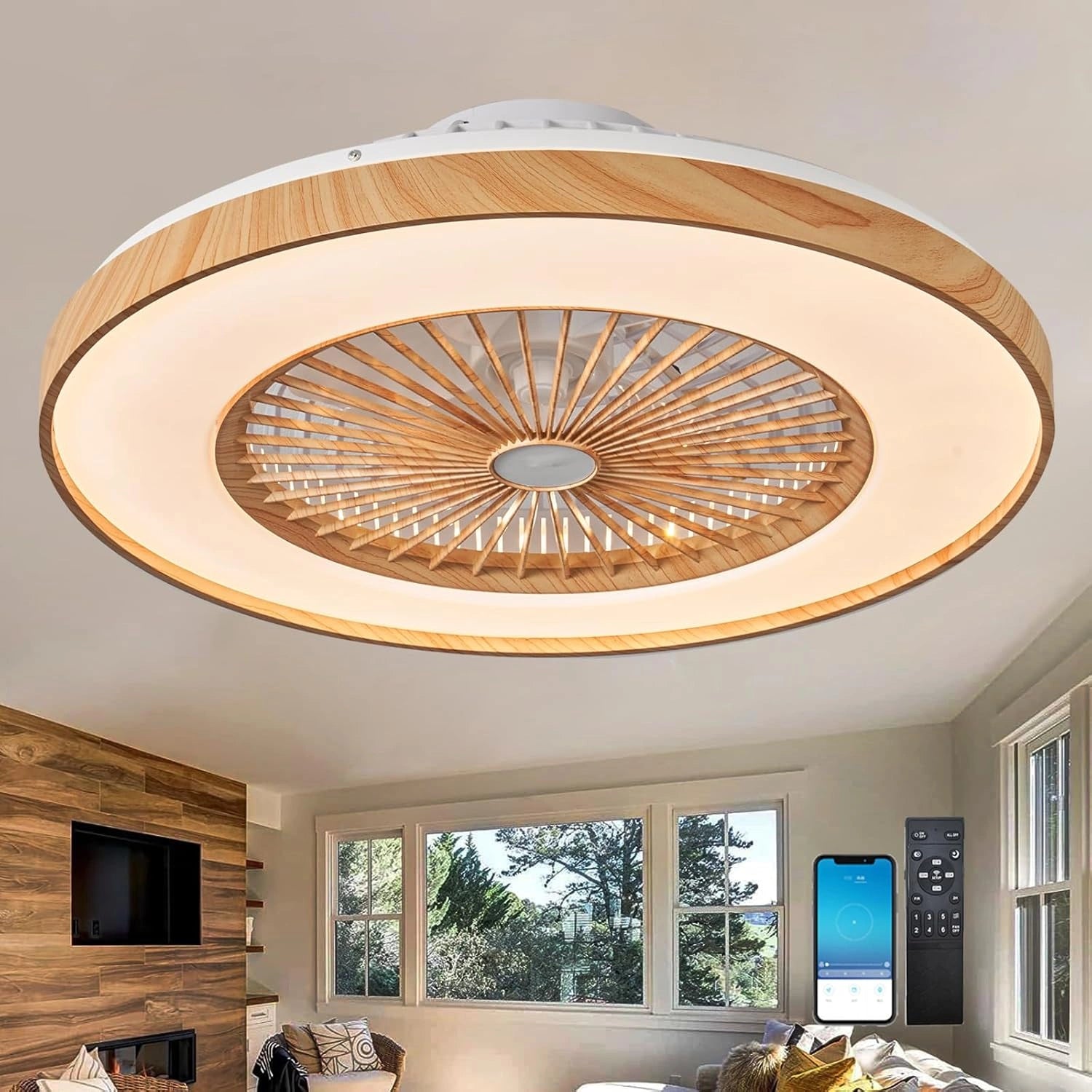 Silencieux Ventilateur de Plafond avec Lumi¨¨re et T¨¦l¨¦commande 50 cm